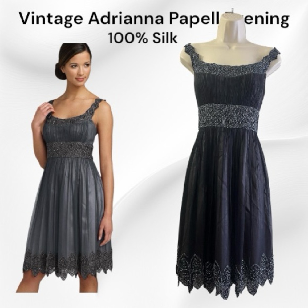 Adrianna Papell Vintage Beaded Silk Party Dress Size 6
